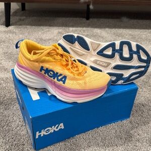 Hoka Vibrant Yellow and Pink Sneakers
